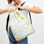 Natural Gold Marble Print Drawstring Backpack