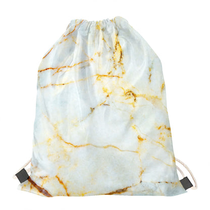 Natural Gold Marble Print Drawstring Bag