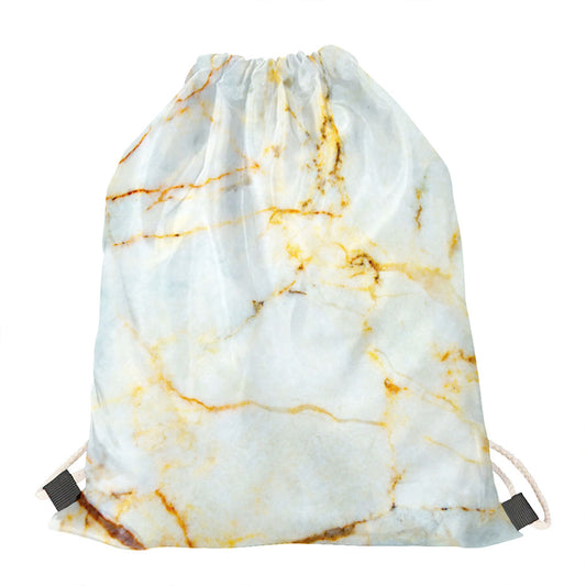 Natural Gold Marble Print Drawstring Bag