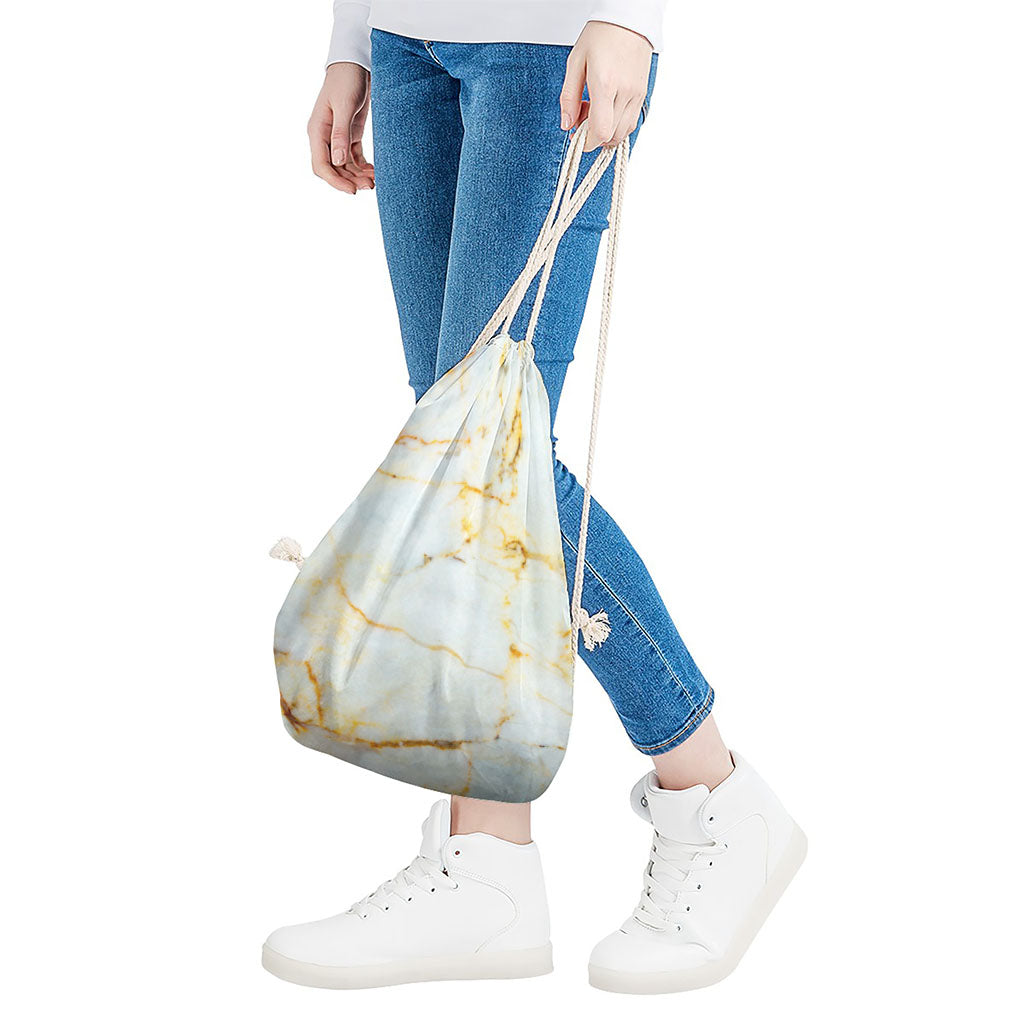 Natural Gold Marble Print Drawstring Bag