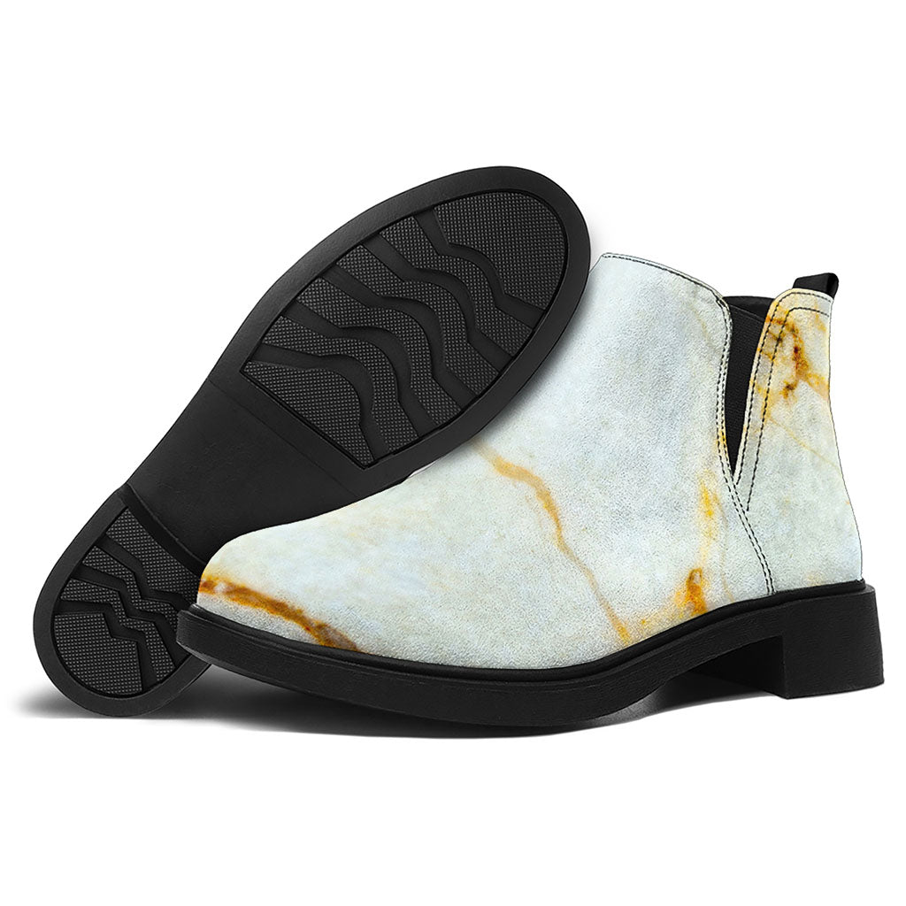 Natural Gold Marble Print Flat Ankle Boots