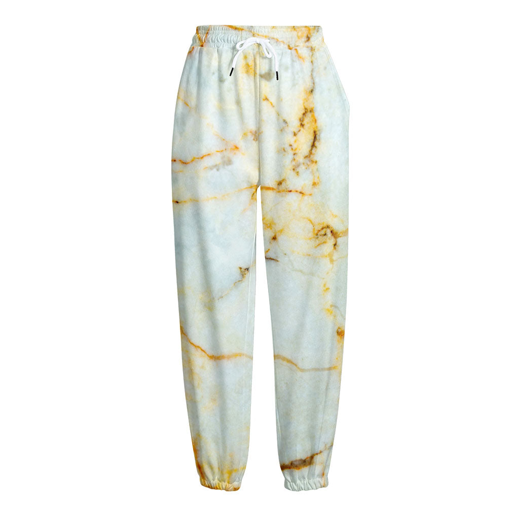 Natural Gold Marble Print Fleece Lined Knit Pants