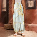 Natural Gold Marble Print Harem Pants