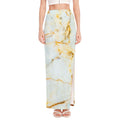 Natural Gold Marble Print High Slit Maxi Skirt