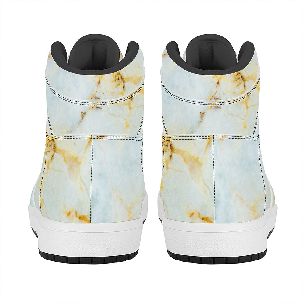 Natural Gold Marble Print High Top Leather Sneakers