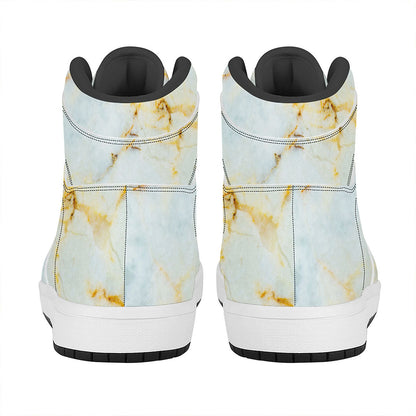 Natural Gold Marble Print High Top Leather Sneakers