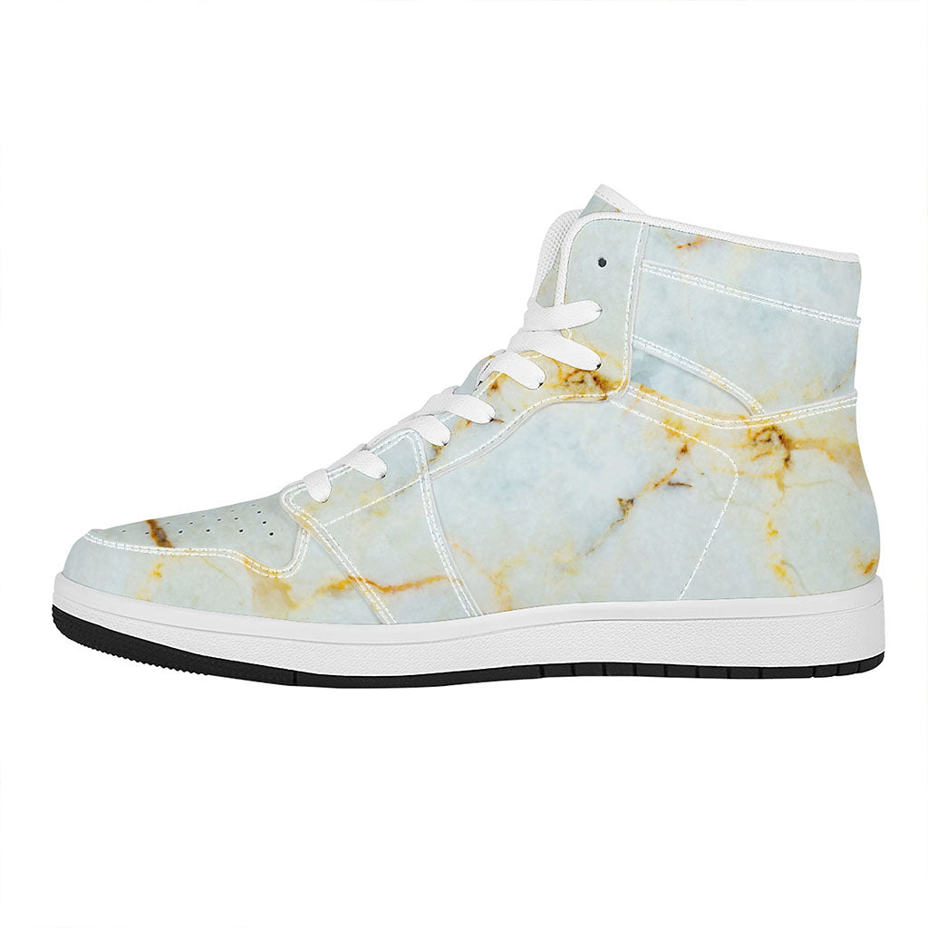 Natural Gold Marble Print High Top Leather Sneakers