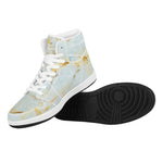 Natural Gold Marble Print High Top Leather Sneakers