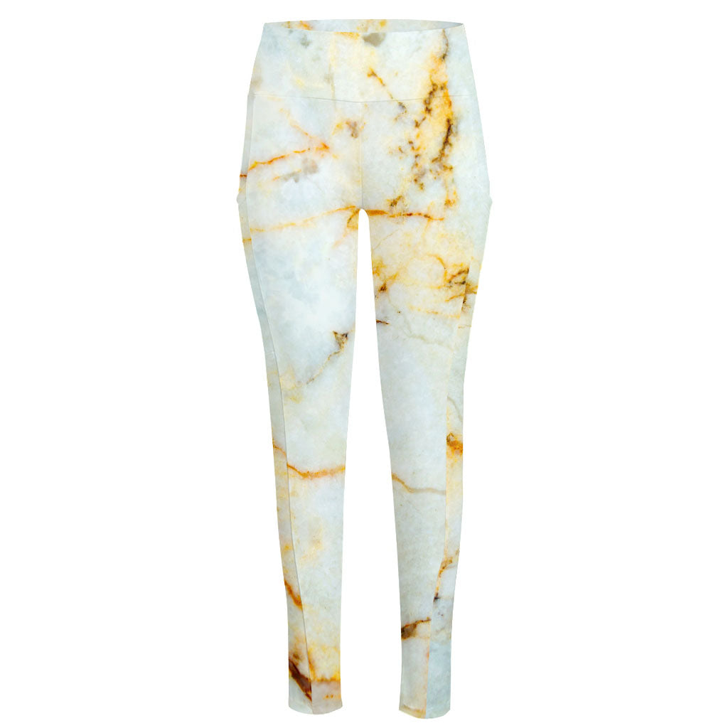 Natural Gold Marble Print High-Waisted Pocket Leggings