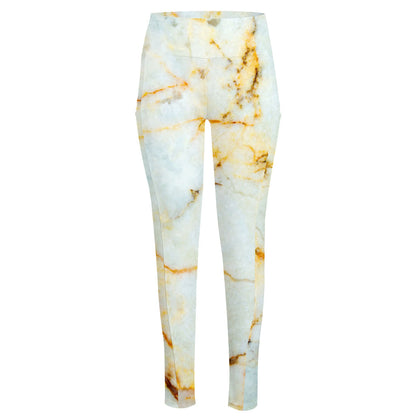 Natural Gold Marble Print High-Waisted Pocket Leggings