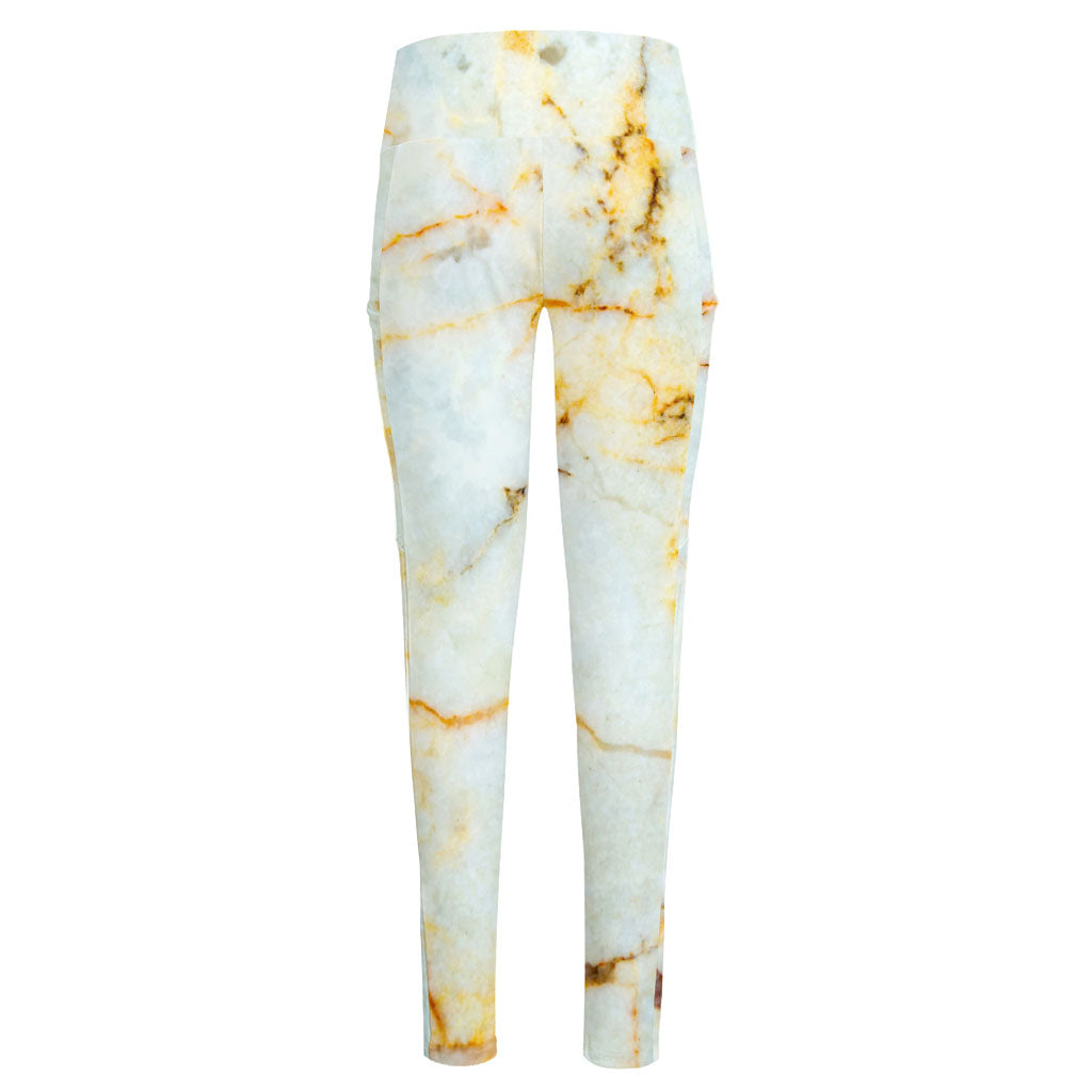 Natural Gold Marble Print High-Waisted Pocket Leggings