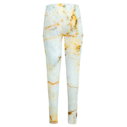 Natural Gold Marble Print High-Waisted Pocket Leggings