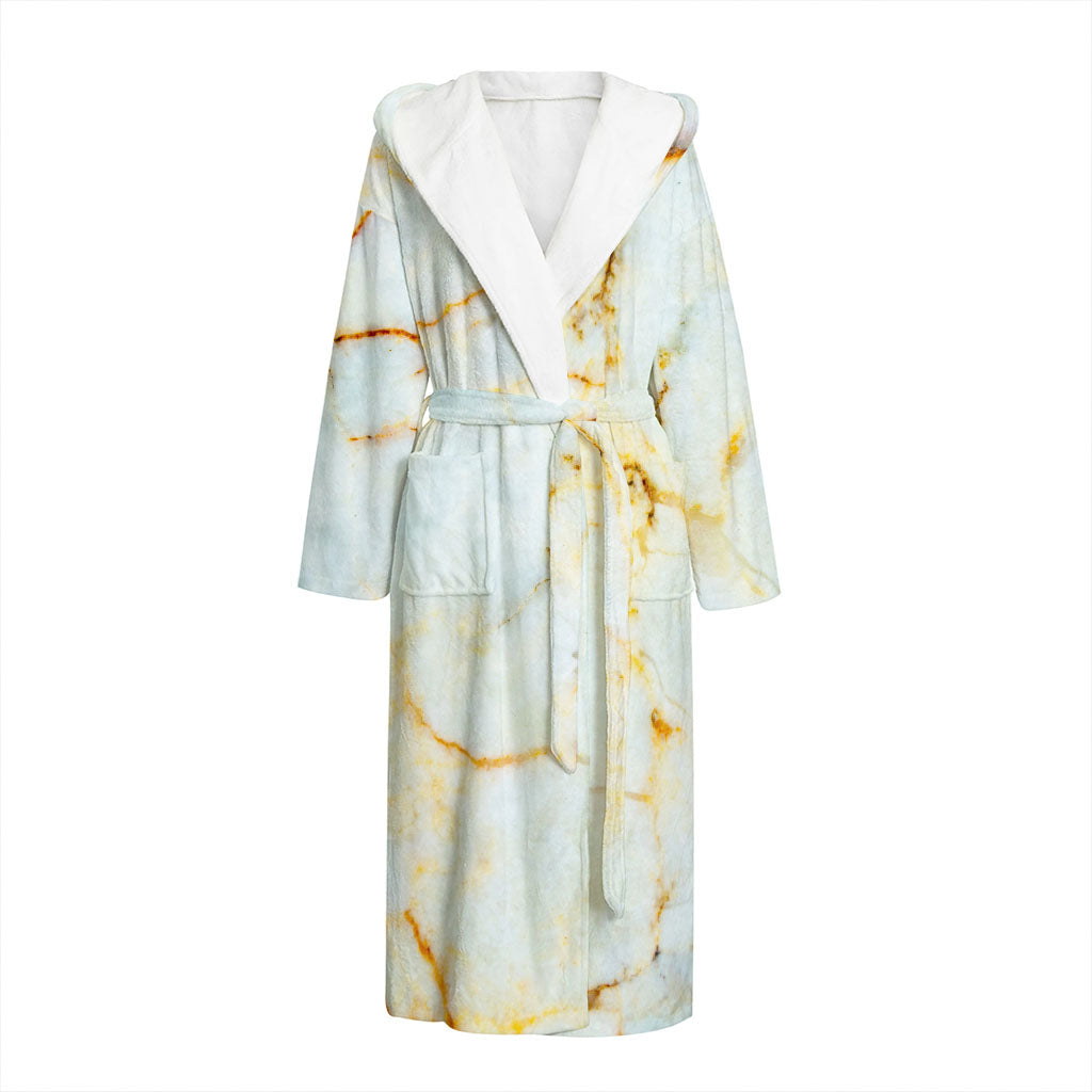 Natural Gold Marble Print Hooded Bathrobe