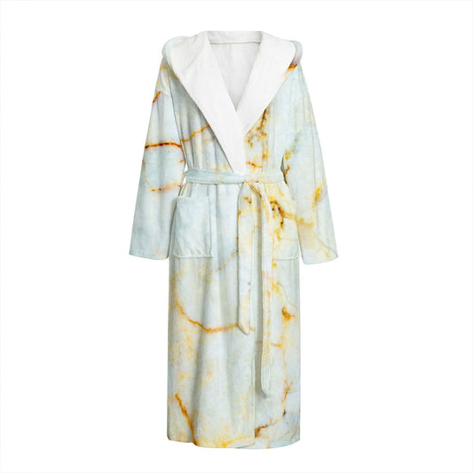 Natural Gold Marble Print Hooded Bathrobe