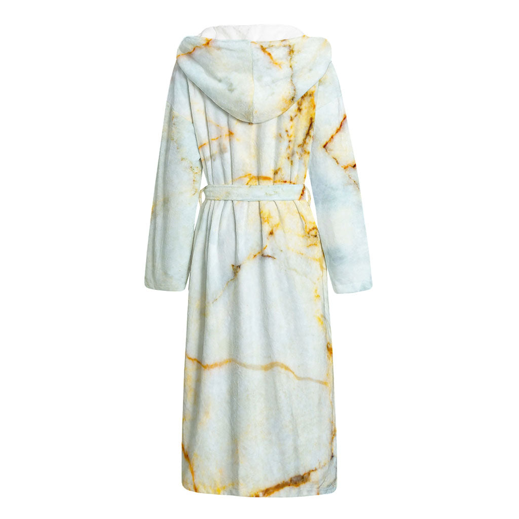 Natural Gold Marble Print Hooded Bathrobe