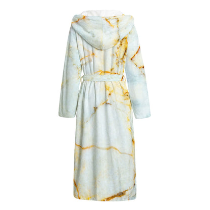 Natural Gold Marble Print Hooded Bathrobe