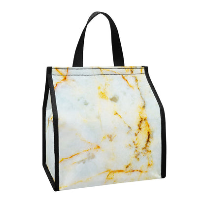 Natural Gold Marble Print Insulated Lunch Tote