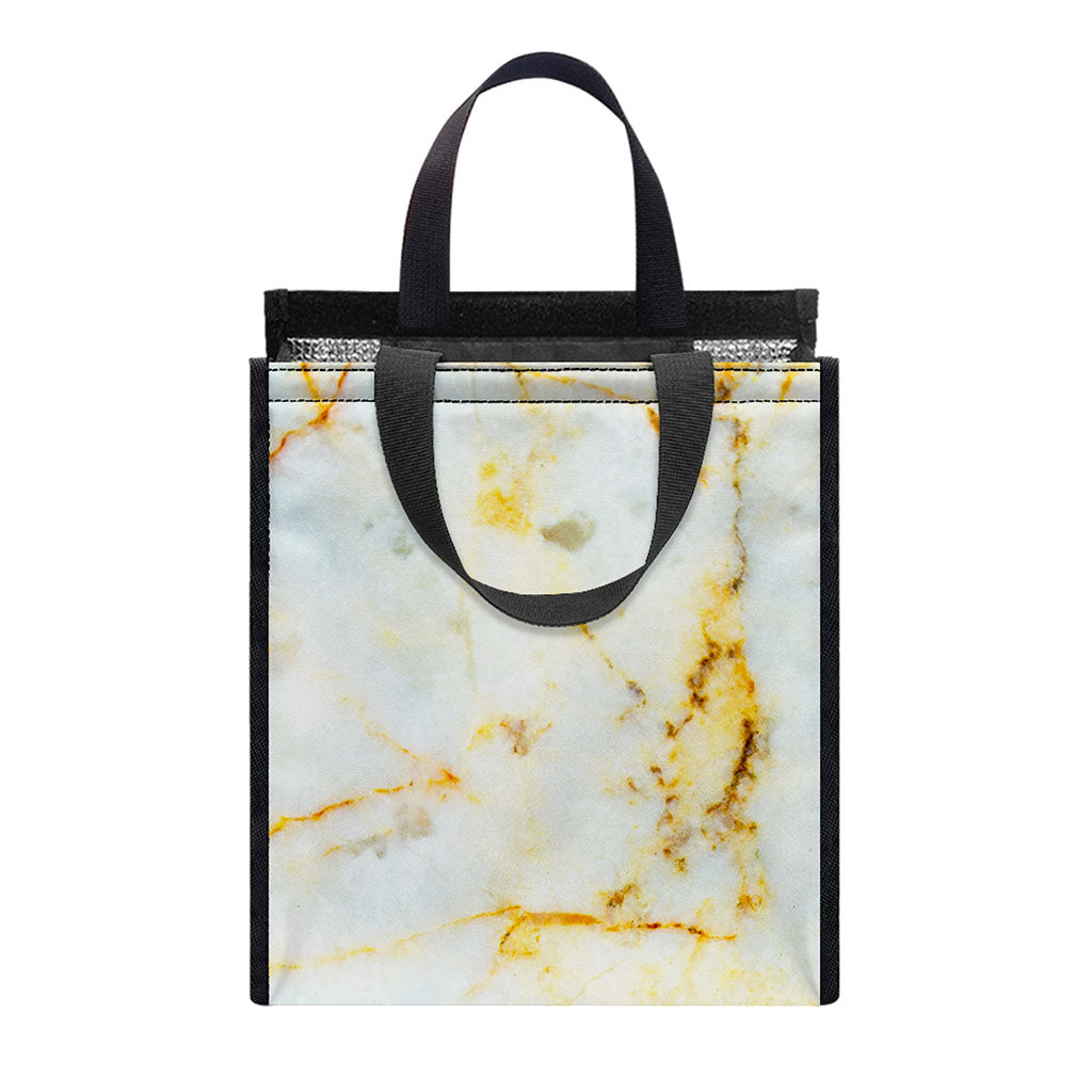 Natural Gold Marble Print Insulated Lunch Tote