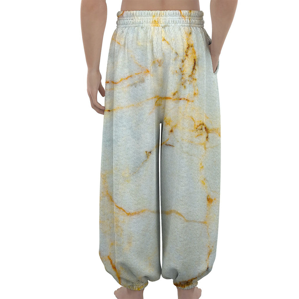 Natural Gold Marble Print Lantern Pants
