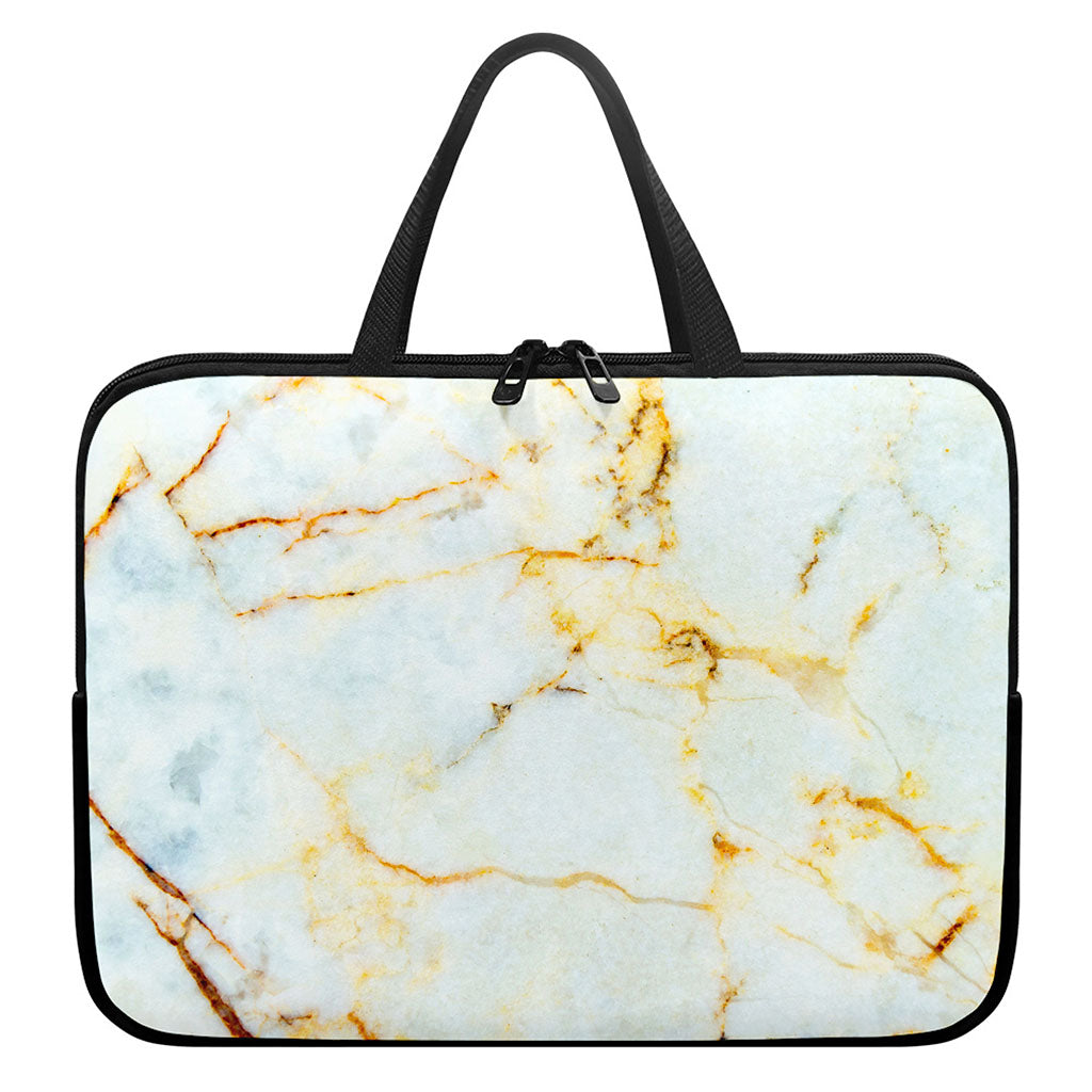 Natural Gold Marble Print Laptop Sleeve With Handle