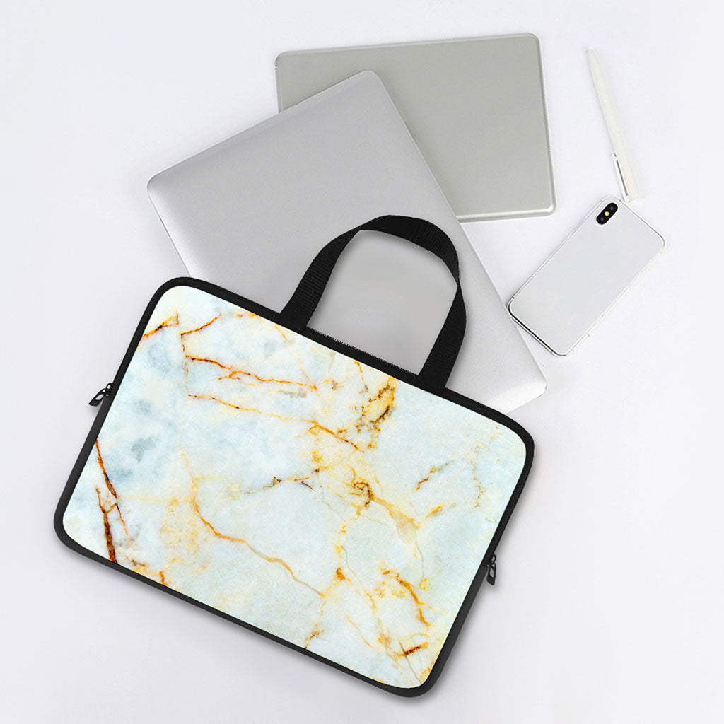 Natural Gold Marble Print Laptop Sleeve With Handle