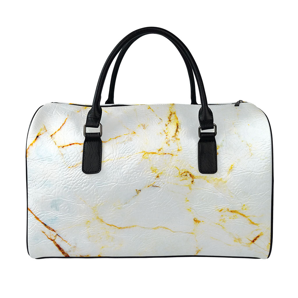 Natural Gold Marble Print Leather Duffle Bag
