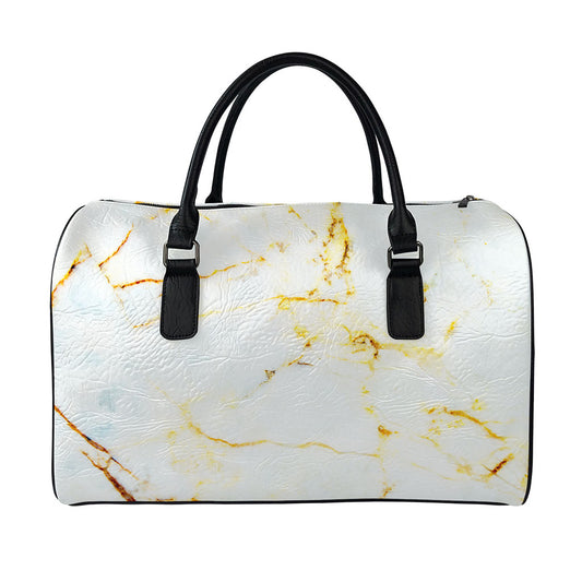 Natural Gold Marble Print Leather Duffle Bag
