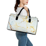 Natural Gold Marble Print Leather Duffle Bag