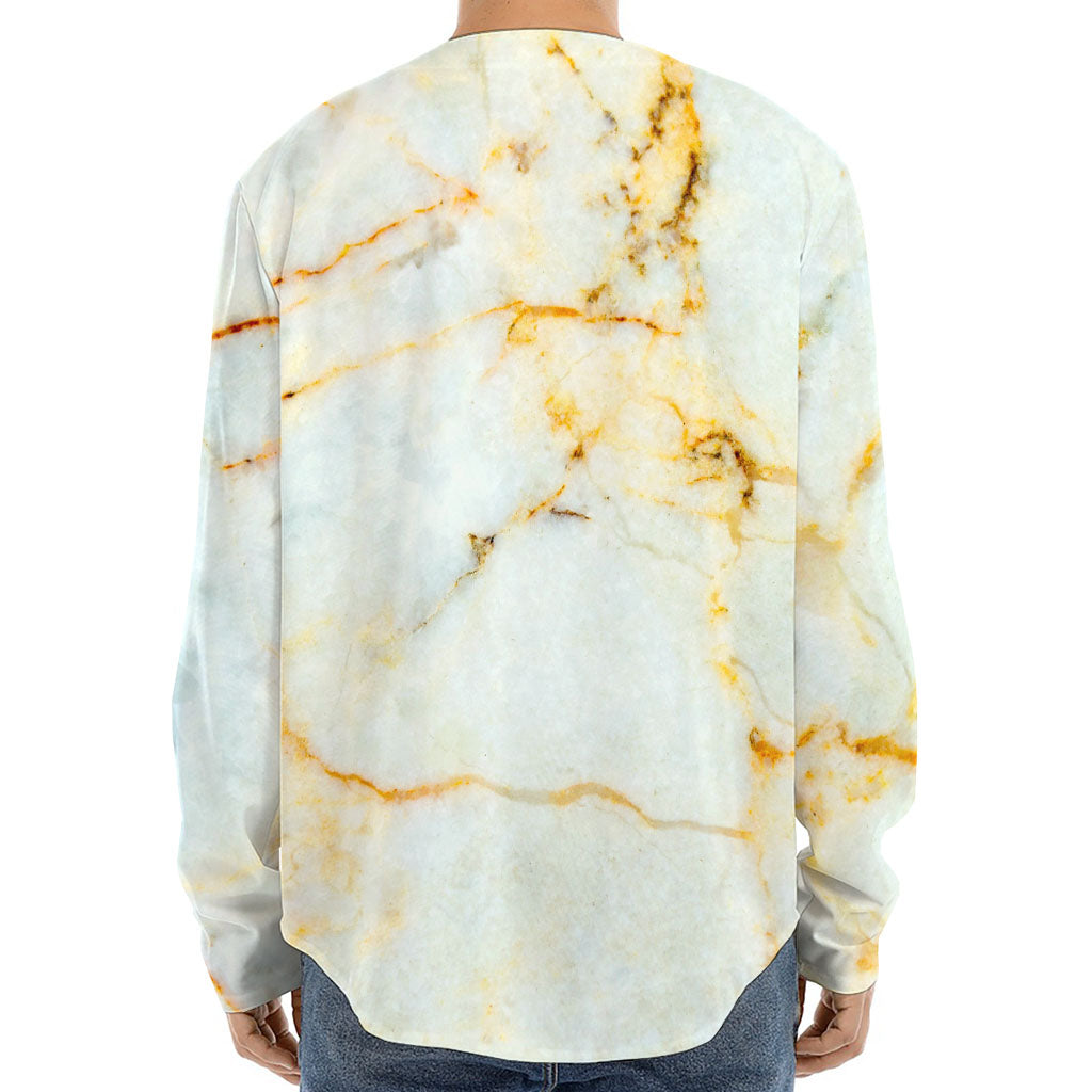 Natural Gold Marble Print Long Sleeve Baseball Jersey