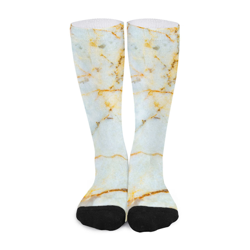 Natural Gold Marble Print Long Socks