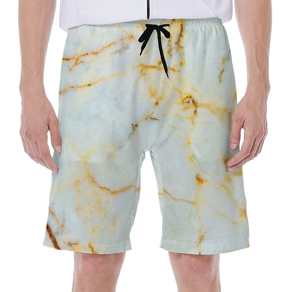 Natural Gold Marble Print Men's Beach Shorts