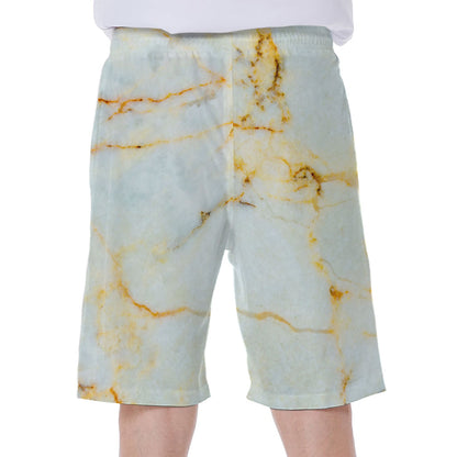 Natural Gold Marble Print Men's Beach Shorts