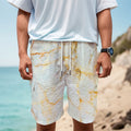 Natural Gold Marble Print Men's Cargo Shorts