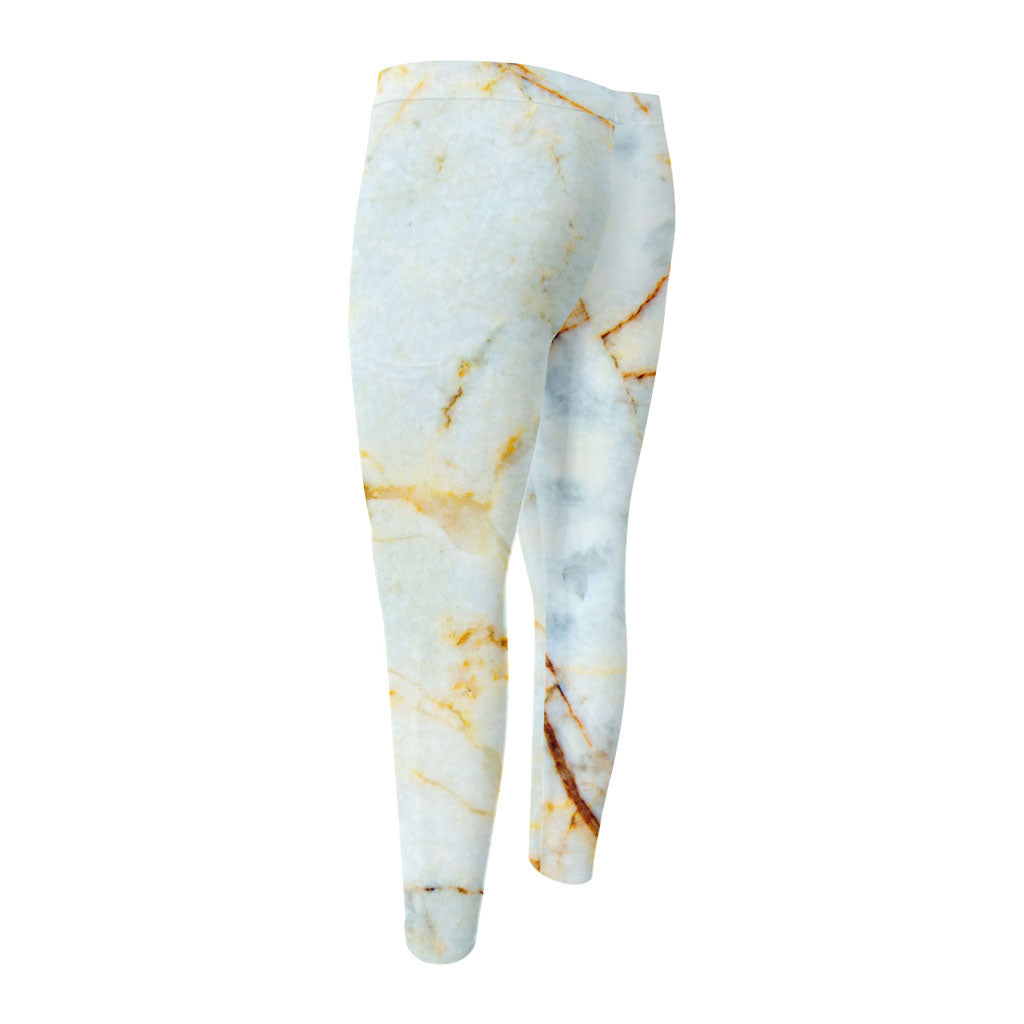 Natural Gold Marble Print Men's Compression Pants