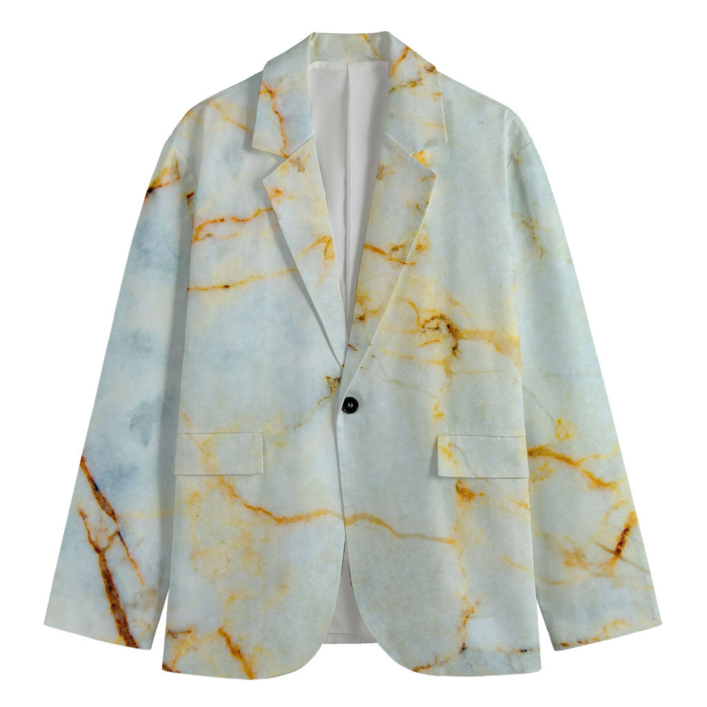 Natural Gold Marble Print Men's Cotton Blazer