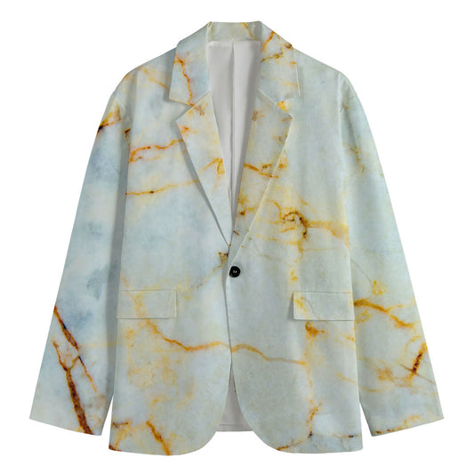 Natural Gold Marble Print Men's Cotton Blazer