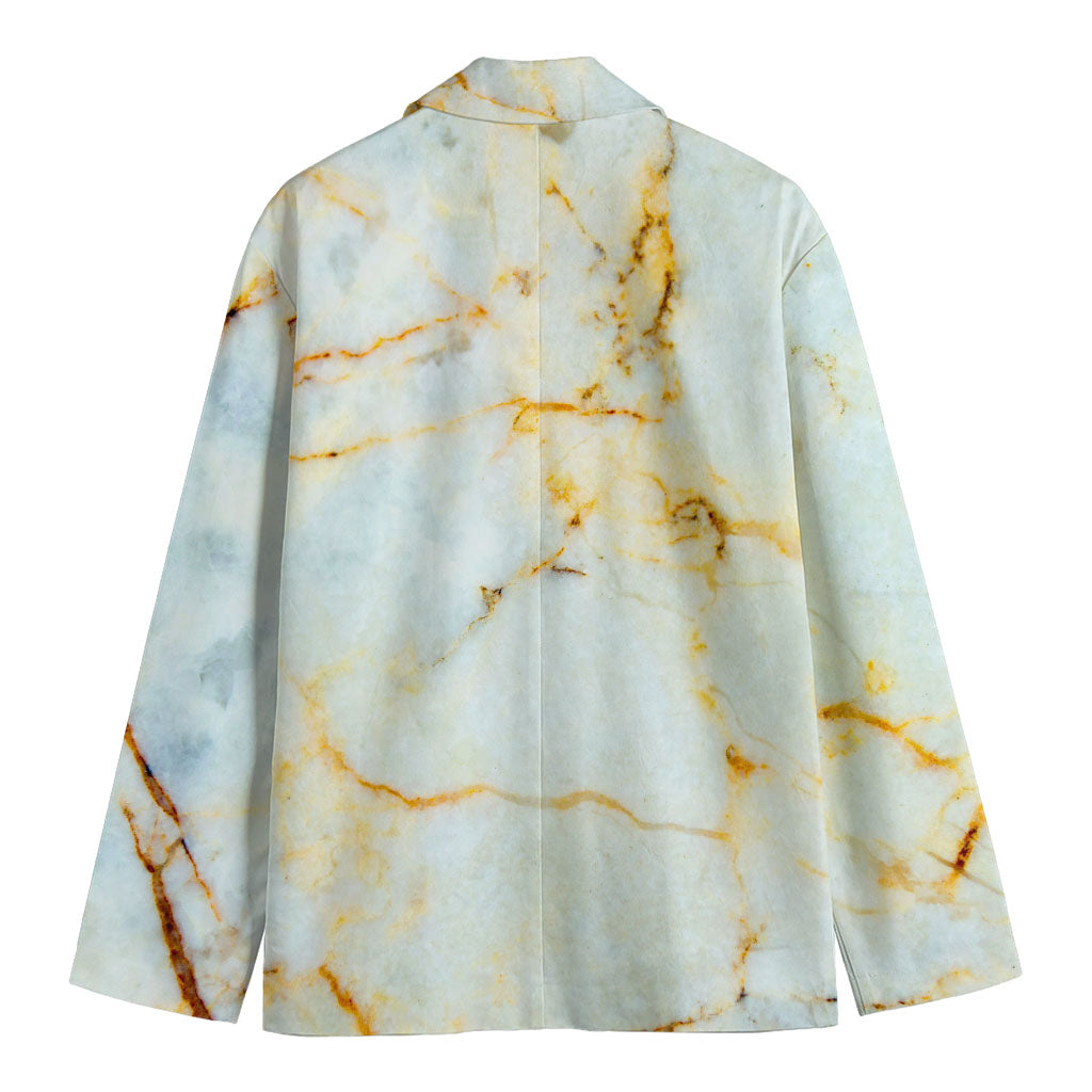 Natural Gold Marble Print Men's Cotton Blazer