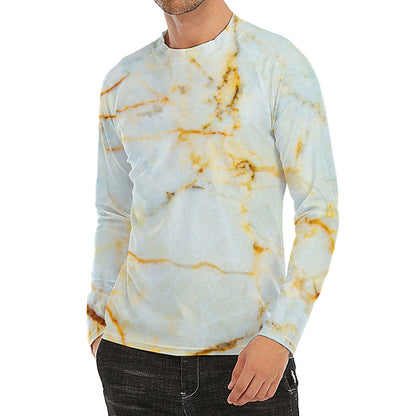 Natural Gold Marble Print Men's Long Sleeve Rash Guard