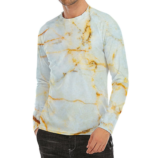 Natural Gold Marble Print Men's Long Sleeve Rash Guard