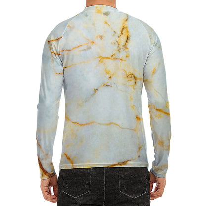 Natural Gold Marble Print Men's Long Sleeve Rash Guard