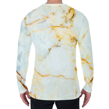 Natural Gold Marble Print Men's Long Sleeve T-Shirt