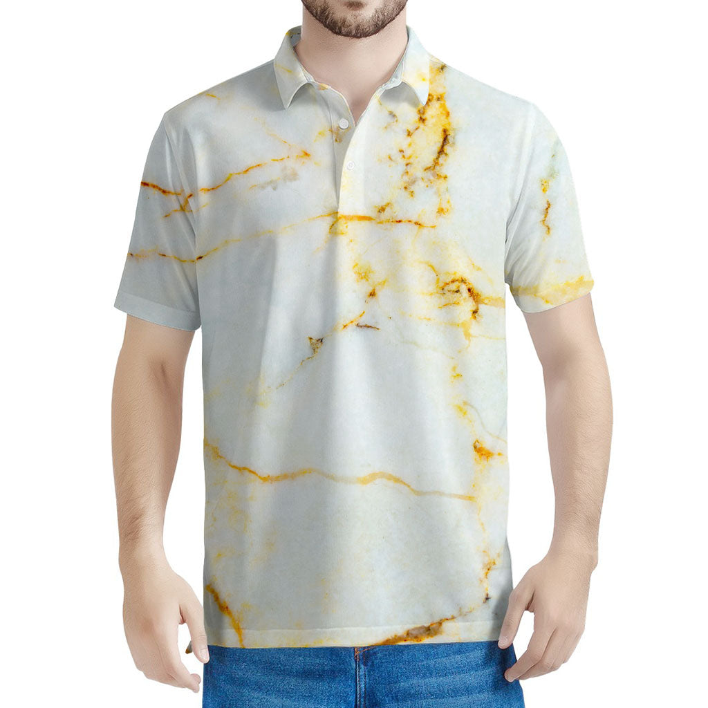 Natural Gold Marble Print Men's Polo Shirt