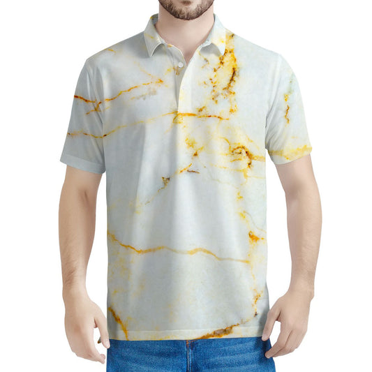 Natural Gold Marble Print Men's Polo Shirt