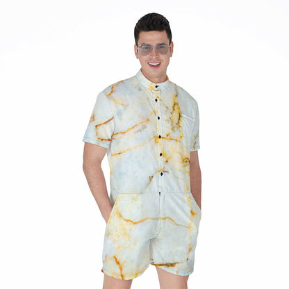 Natural Gold Marble Print Men's Rompers