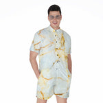 Natural Gold Marble Print Men's Rompers