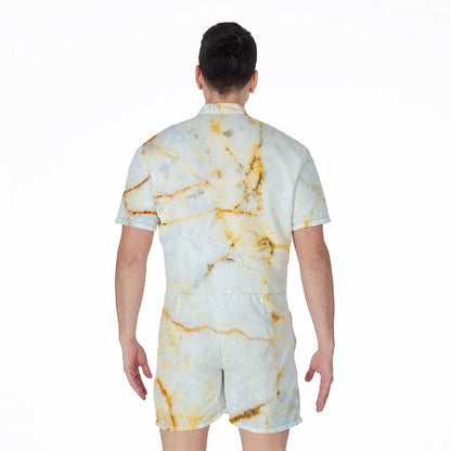 Natural Gold Marble Print Men's Rompers