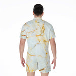 Natural Gold Marble Print Men's Rompers