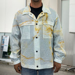 Natural Gold Marble Print Men's Shirt Jacket