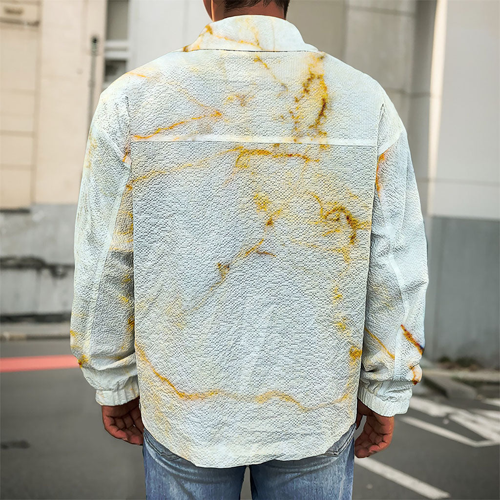 Natural Gold Marble Print Men's Shirt Jacket