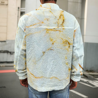 Natural Gold Marble Print Men's Shirt Jacket